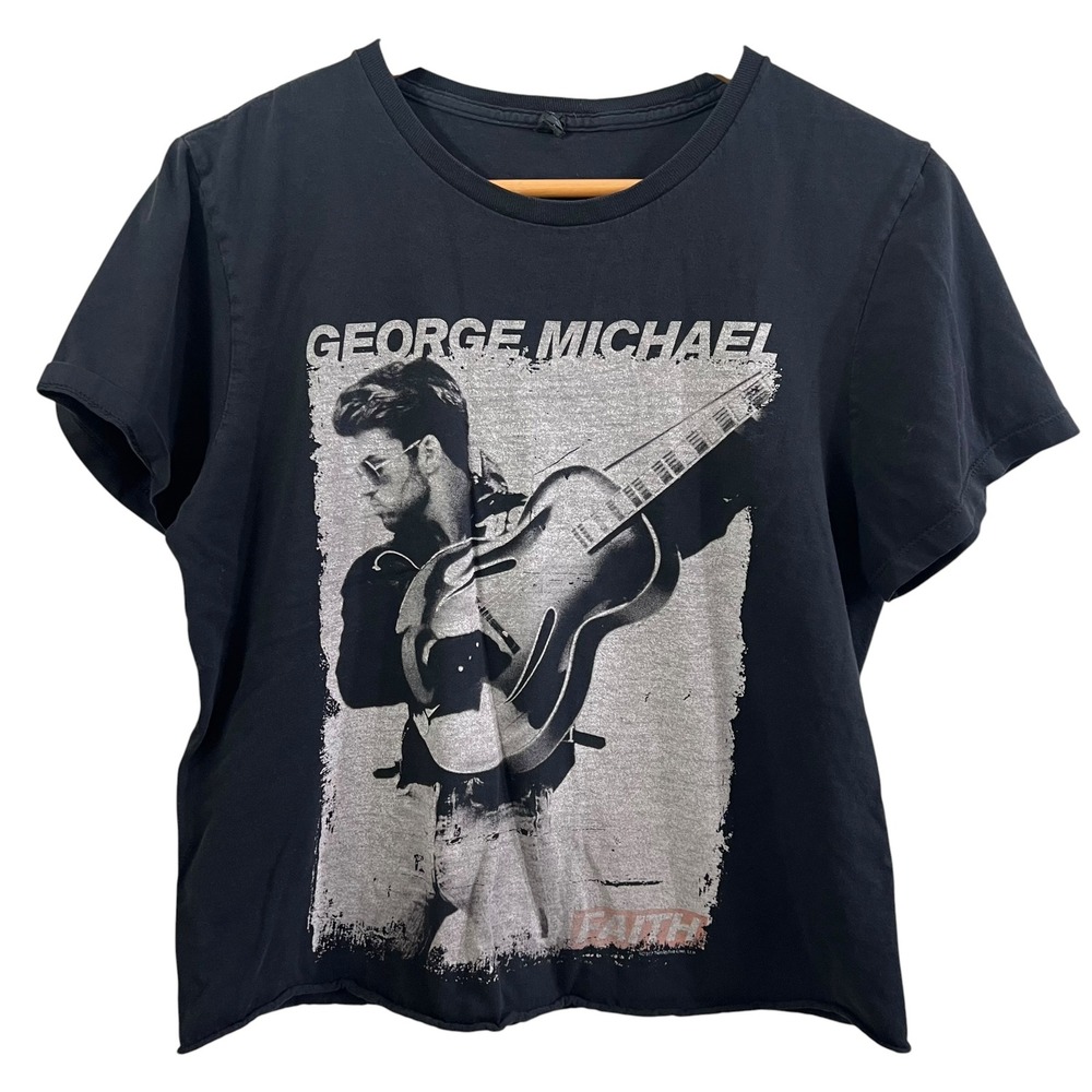 Bay Island Sportswear George Michael Faith Graphic Shirt Black Raw Hem S